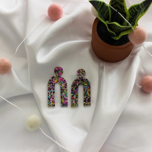 Arch Dangle Resin Earrings Confetti Glitter Earrings Party Earrings Glitter Statement Earrings image 3