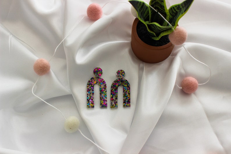 Arch Dangle Resin Earrings Confetti Glitter Earrings Party Earrings Glitter Statement Earrings image 3