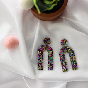 Arch Dangle Resin Earrings Confetti Glitter Earrings Party Earrings Glitter Statement Earrings image 8