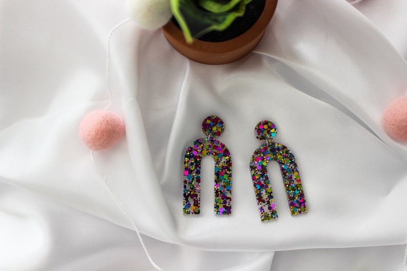 Arch Dangle Resin Earrings Confetti Glitter Earrings Party Earrings Glitter Statement Earrings image 8