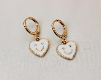 Happy Heart Huggie Hoops | Heart Shaped Huggie Earrings | Valentine Dangle Earrings | Gift for Her | Dainty Gold Filled Earring