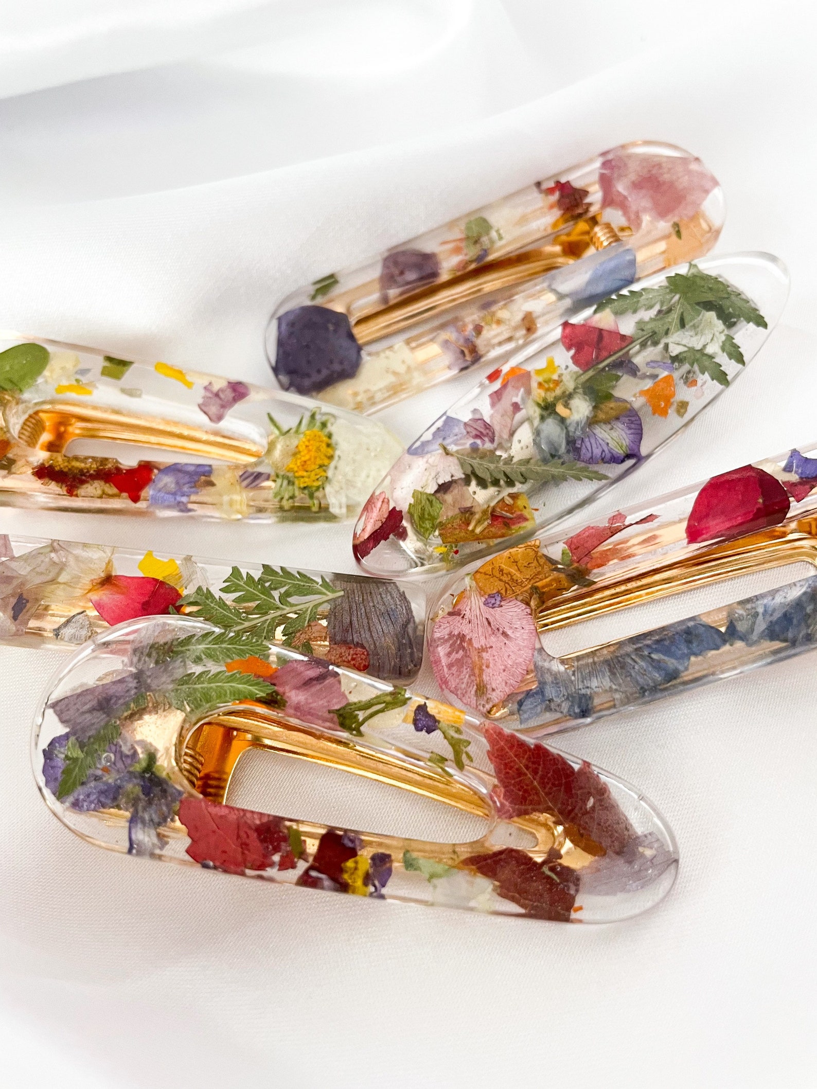 Pressed Flower Resin Hair Clips Single Gold Hair Clip Pressed Flower