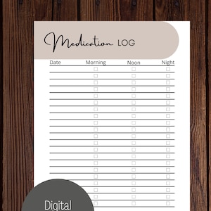 Printable Medication Tracker Log Digital Download - Morning, Noon, Night
