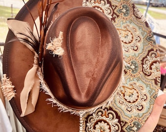 Custom Hand Burned Hat | Hand Burned Wide Brim Hat | Custom Branded Hat | Cactus Burned Hat | Western Hand Burned Hat