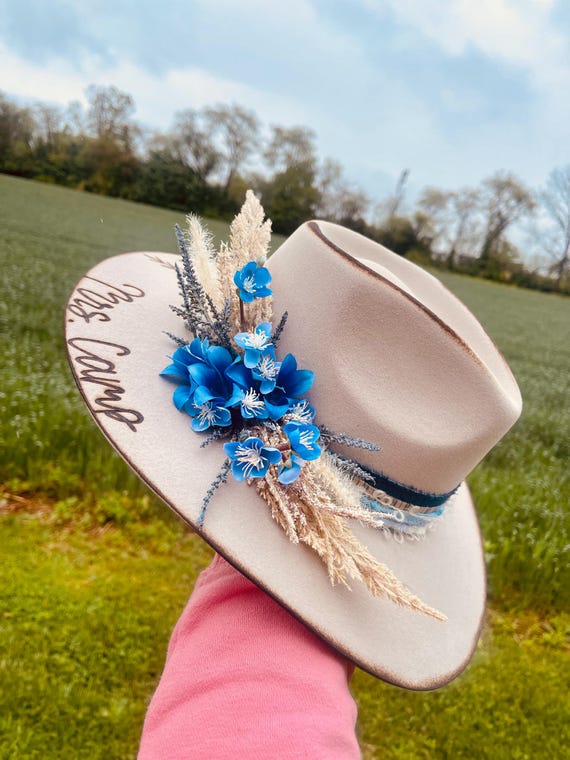 Custom Burned Western Hat – Wide Brim Wool Felt With Floral  display picture 1