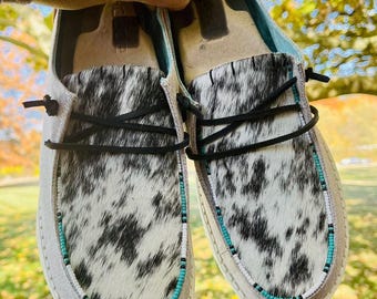Real Cowhide + Beaded Custom Shoes | Cowhide Shoes | Beaded Shoes