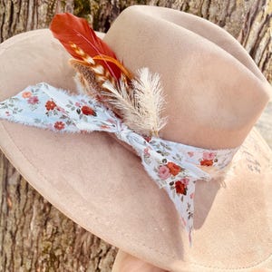 Custom Burned Taupe Vegan Suede Hat – Flat Brim Western Style with Adjustable Fit, Hand-Burned Design, Boho Cowgirl, Floral Design