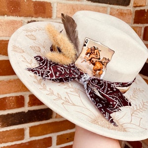 Cappello personalizzato bruciato a mano / Cappello a tesa larga bruciato a mano / Cappello personalizzato con marchio / Cappello bruciato con cactus / Cappello western bruciato a mano