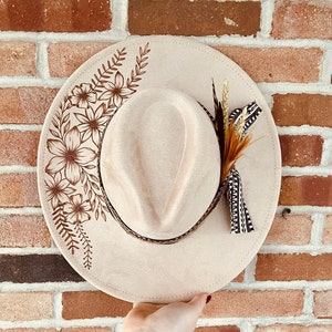 Custom Hand Burned Hat | Hand Burned Wide Brim Hat | Custom Branded Hat | Cactus Burned Hat | Western Hand Burned Hat