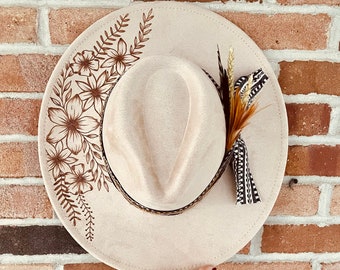 Custom Hand Burned Hat | Hand Burned Wide Brim Hat | Custom Branded Hat | Cactus Burned Hat | Western Hand Burned Hat