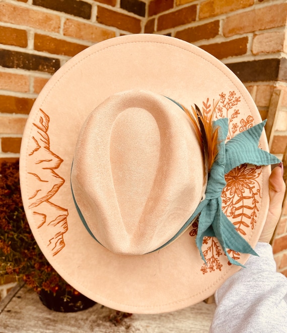 Custom Hand Burned Hat Hand Burned Wide Brim Hat Custom Branded