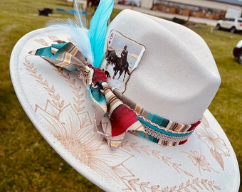 Custom Hand Burned Hat | Hand Burned Wide Brim Hat | Custom Branded Hat | Cactus Burned Hat | Western Hand Burned Hat