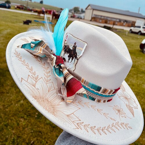 Western Hand Burned Festival Hat Custom Hand Burned Wide Brim Fedora Hat | Eric Church  main image 4