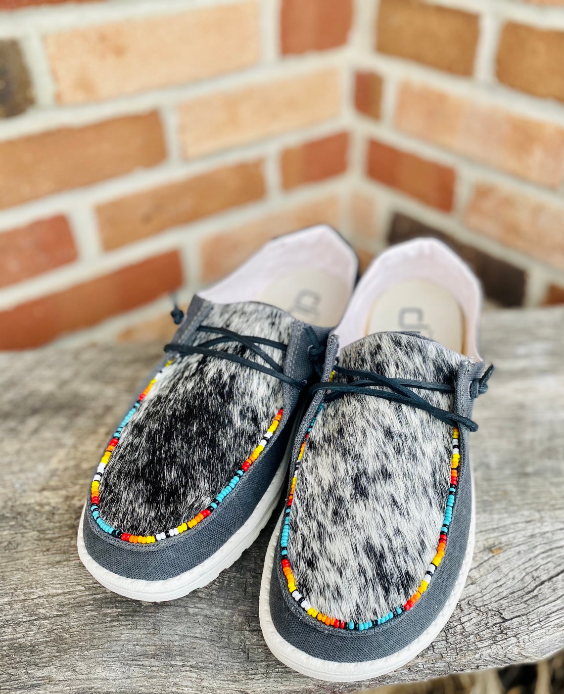 Real Cowhide Beaded Custom Hey Dudes Cowhide Hey Dudes Etsy