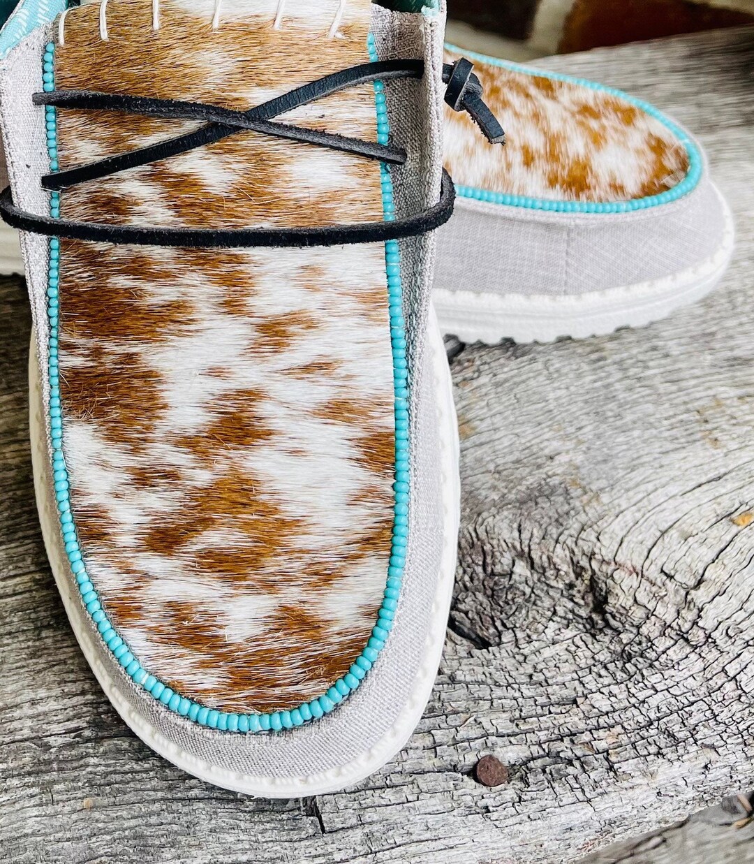 Cowhide Shoes Beaded Cowhide Shoes Turquoise Beads Womens Shoes Etsy