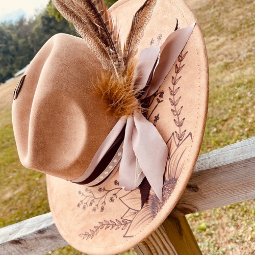 Hand Burned Boho Cowgirl Hummingbird Floral Wide-Brim Soft Cowboy Hat This item is unavailable - Etsy main image 3