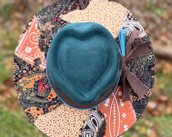 Customized Hat | Custom Cowboy Hat | Cowgirl Hat | Flat Brim Hat | Wide Brim Hat | Heart Crown Hat | Fabric Patchwork Hat