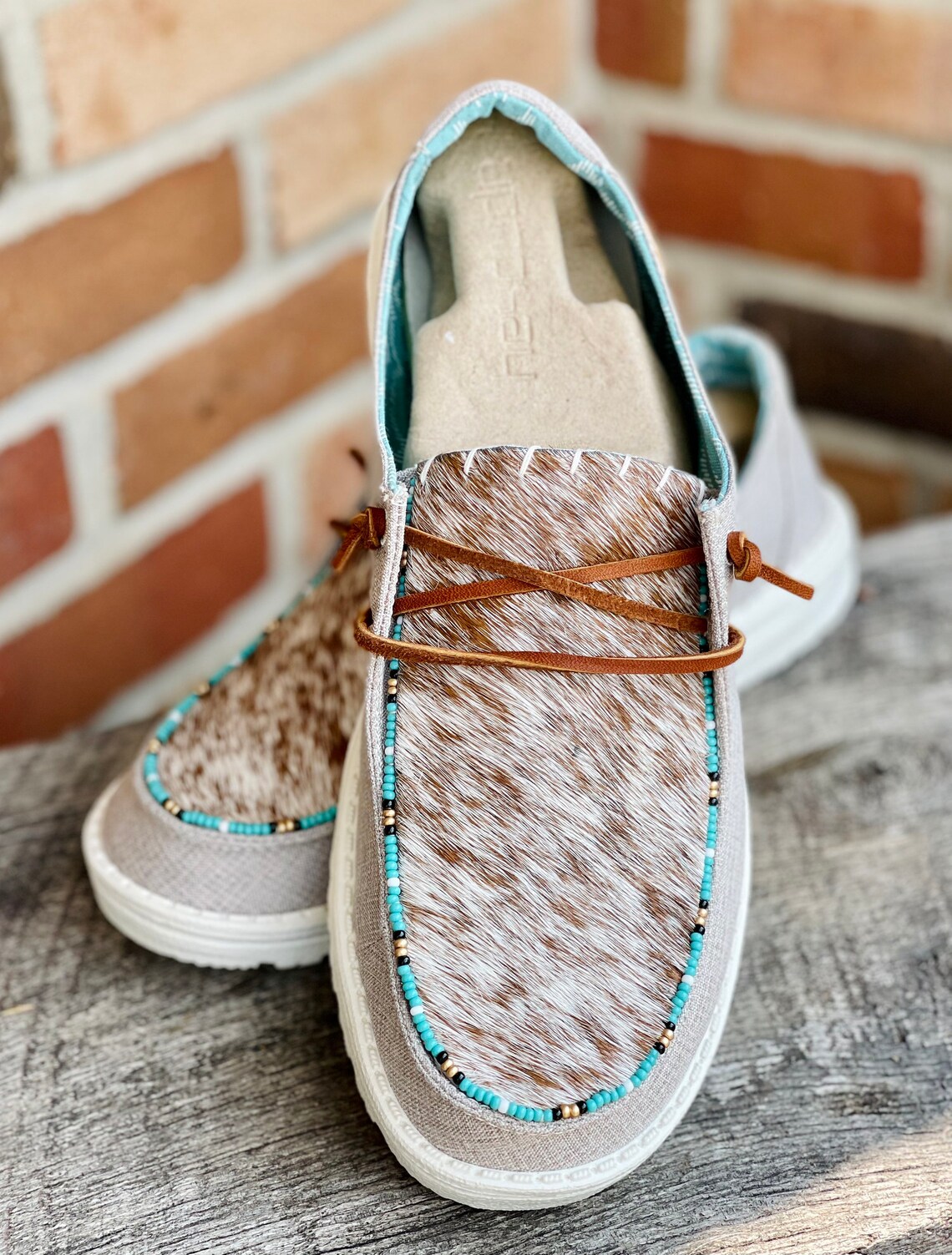 Real Cowhide Beaded Custom Hey Dudes Cowhide Hey Dudes Etsy