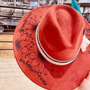 Custom Hand Burned Hat | Hand Burned Wide Brim Hat | Custom Branded Hat | Cactus Burned Hat | Western Hand Burned Hat