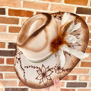 Branded Cowboy Hat | Branded Wide Brim Hats | Burned Wide Brim Hats | Hand Burned Hats | Western Burned Designs | Hand Designed Hats