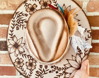 Branded Cowboy Hat | Branded Wide Brim Hats | Burned Wide Brim Hats | Hand Burned Hats | Western Burned Designs | Hand Designed Hats