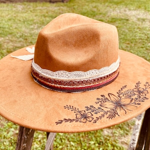 Custom Hand Burned Hat | Hand Burned Wide Brim Hat | Custom Branded Hat | Cactus Burned Hat | Western Hand Burned Hat