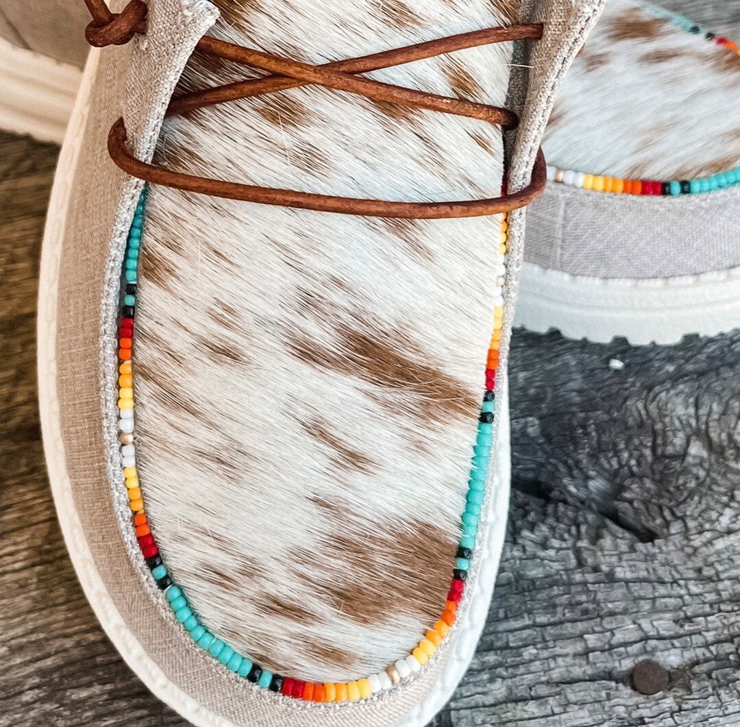 Cowhide Shoes Beaded Shoes Custom Shoes Western Women Beaded Cowhide Cowprint Shoes Western