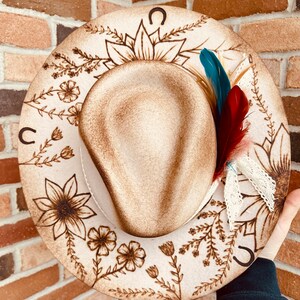 Branded Cowboy Hat | Branded Wide Brim Hats | Burned Wide Brim Hats | Hand Burned Hats | Western Burned Designs | Hand Designed Hats