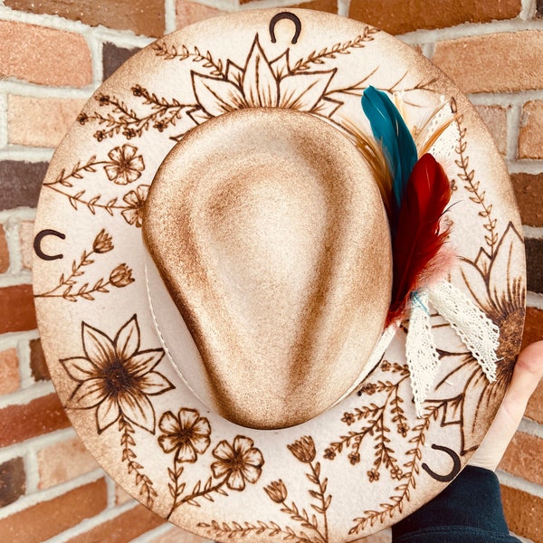 Branded Cowboy Hat | Branded Wide Brim Hats | Burned Wide Brim Hats | Hand Burned Hats | Western Burned Designs | Hand Designed Hats