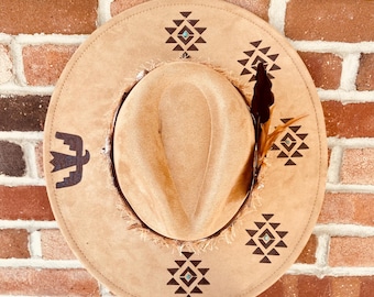 Burned Hat | Customized Hat | Custom Cowboy Hat | Cowgirl Hat | Flat Brim Hat | Wide Brim Hat | Pyrography Hat | Hand Burned Hat | Felt Hat