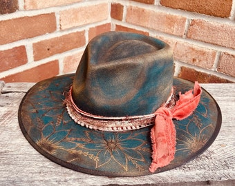 Branded Cowboy Hat | Branded Wide Brim Hats | Burned Wide Brim Hats | Hand Burned Hats | Western Burned Designs | Hand Designed Hats