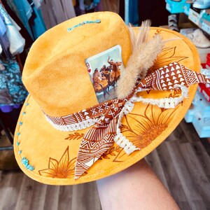 Custom Hand Burned Hat | Hand Burned Wide Brim Hat | Custom Branded Hat | Cactus Burned Hat | Western Hand Burned Hat