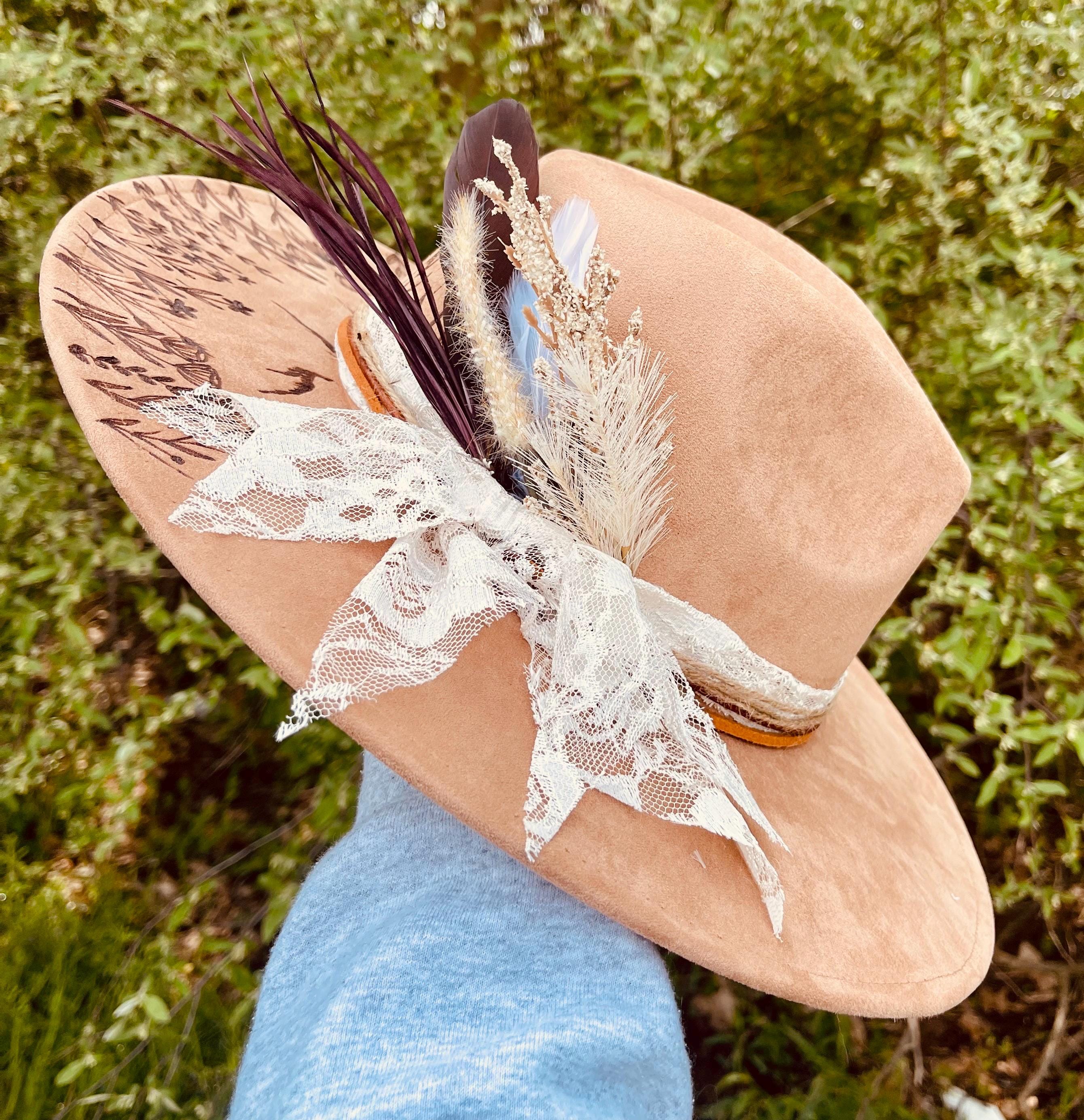 Custom design burnt flat brim Create a Custom Burned - Short Brim Cowboy Style Hat – Piper  main image 2