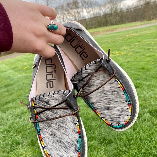 Real Cowhide Beaded Custom Shoes 