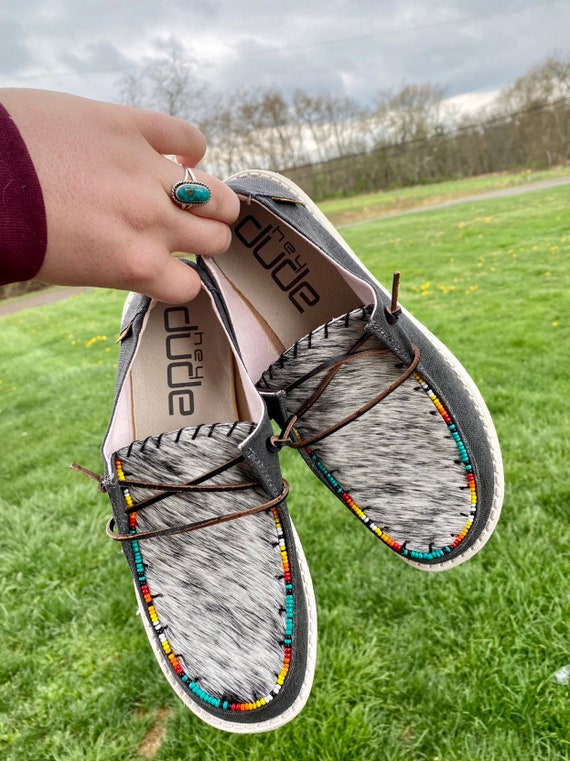 Real Cowhide Beaded Custom Shoes 