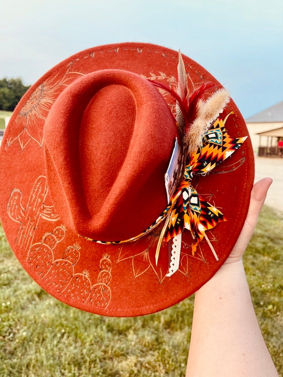 Custom Hand Burned Hat Hand Burned Wide Brim Hat Custom Branded