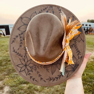 Purple Fields Wide Brim Hand Burned Hat main image 1