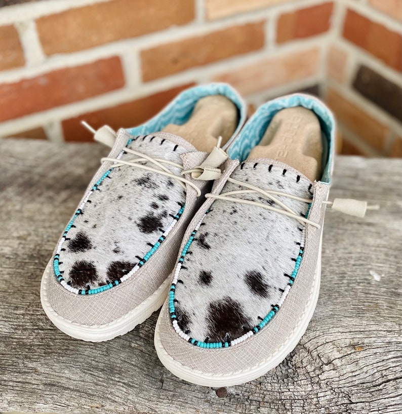 Real Cowhide Beaded Custom Hey Dudes Cowhide Hey Dudes Etsy