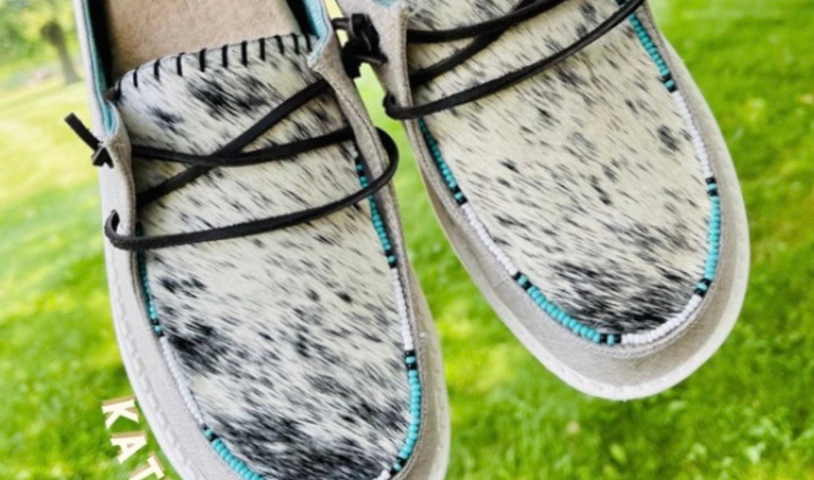 Real Cowhide Beaded Custom Shoes Cowhide Shoes Beaded Etsy