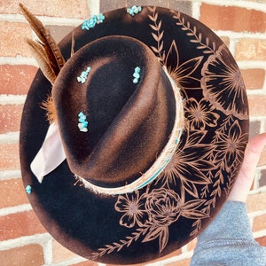 Branded Cowboy Hat | Branded Wide Brim Hats | Burned Wide Brim Hats | Hand Burned Hats | Western Burned Designs | Hand Designed Hats