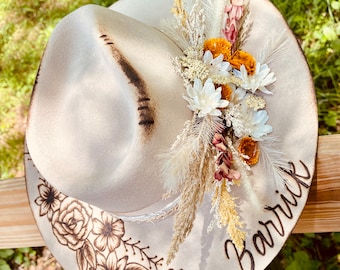 Branded Cowboy Hat | Branded Wide Brim Hats | Burned Wide Brim Hats | Hand Burned Hats | Western Burned Designs | Hand Designed Hats