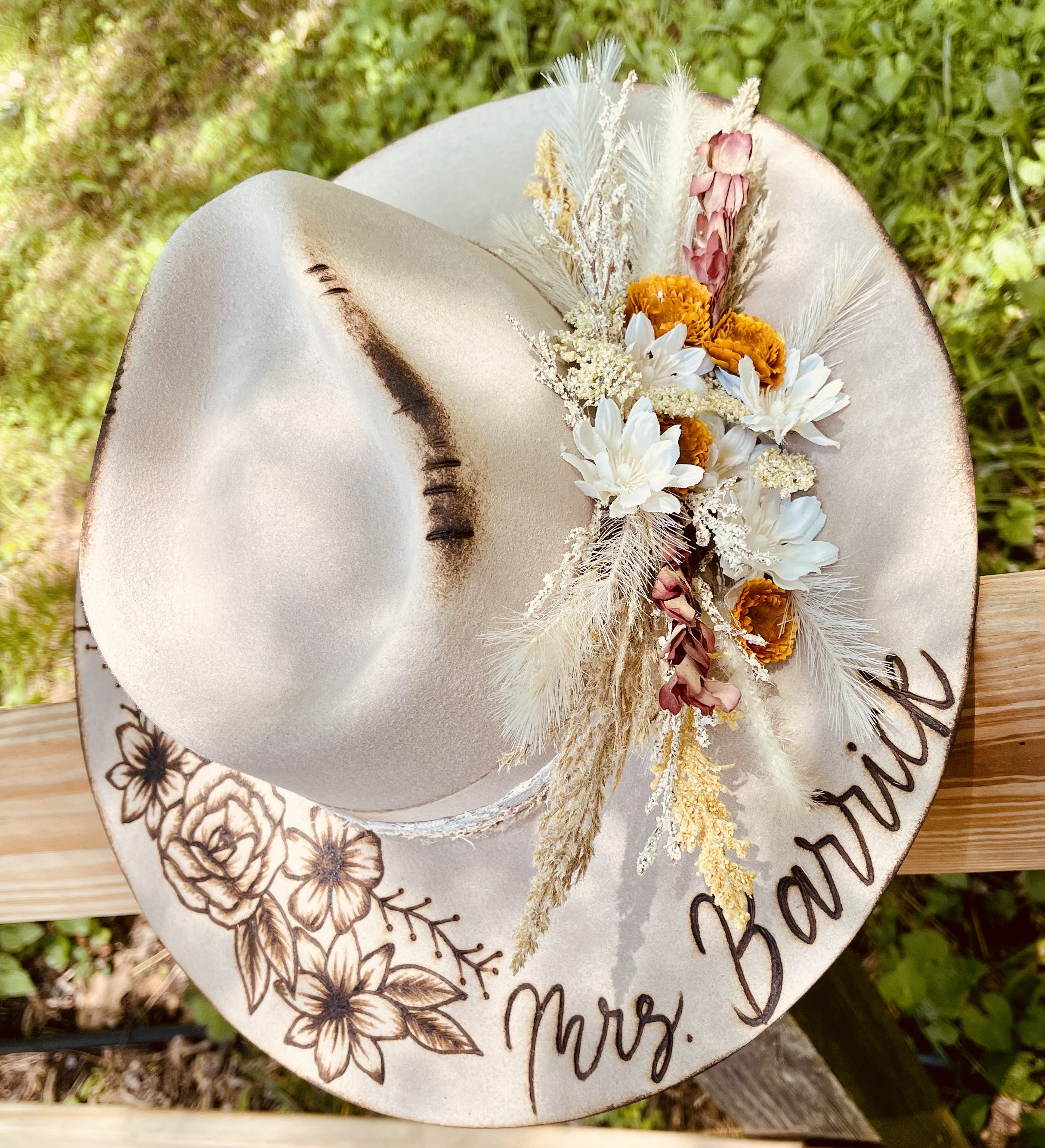 Hand Painted Sunflower Wide Brim Hat Blue Boho Festival Hat Michelle main image 2