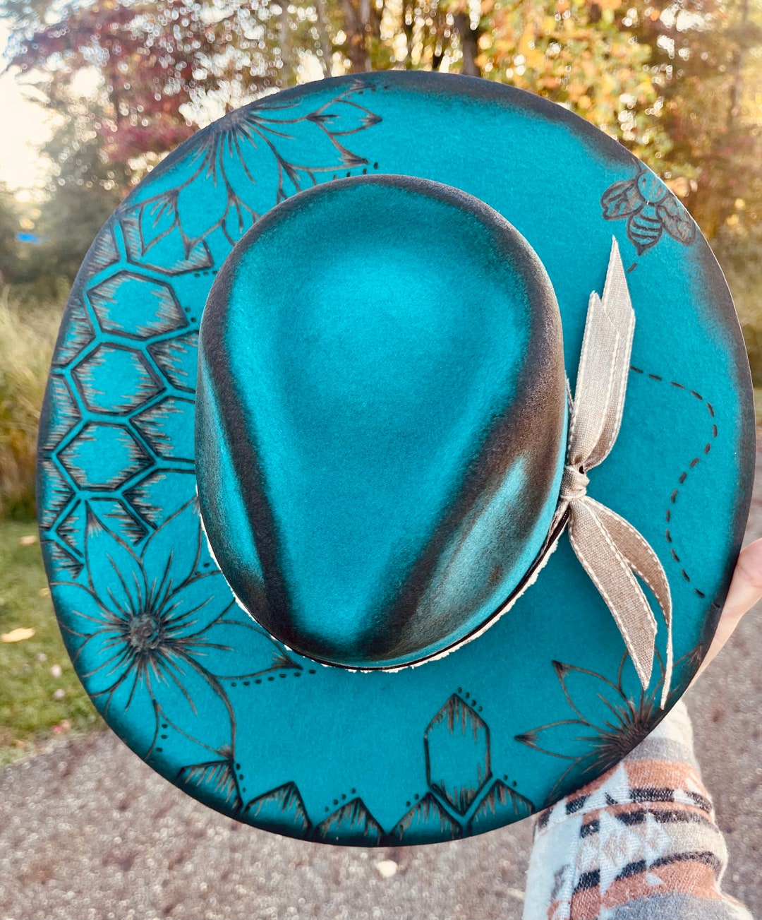 Branded Wide Brim Hat Hand Burned Cowboy Hat Burned Hat Engraved Hat