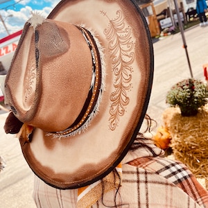 Benutzerdefinierte Hand gebrannter Hut | Handgebrannter Hut mit breiter Krempe Benutzerdefinierte eingebrannter Hut | Kaktus Gebrannter Hut | Western Hut Gebrannt