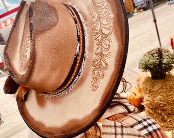 Custom Hand Burned Hat | Hand Burned Wide Brim Hat | Custom Branded Hat | Cactus Burned Hat | Western Hand Burned Hat