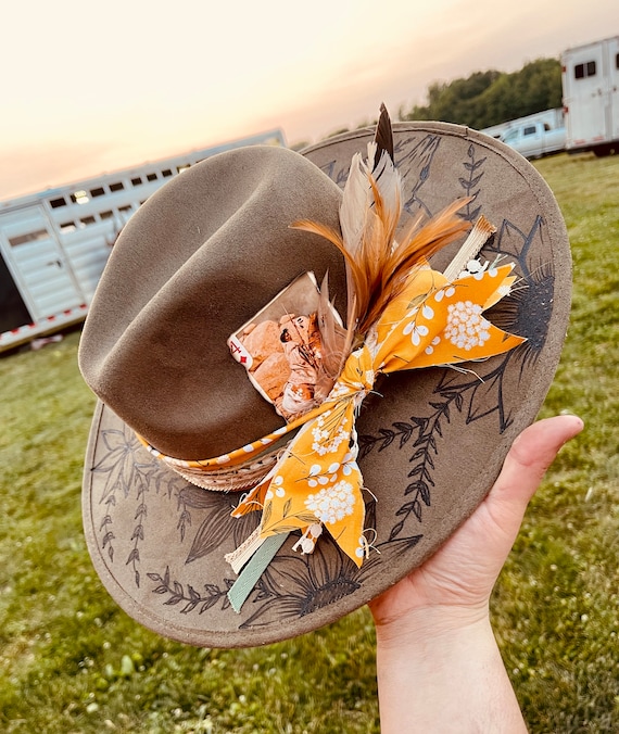 Custom Hand Burned Hat | Hand Burned Wide Brim Hat | Custom  display picture 1