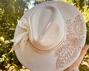 Custom Hand Burned Hat | Hand Burned Wide Brim Hat | Custom Branded Hat | Cactus Burned Hat | Western Hand Burned Hat