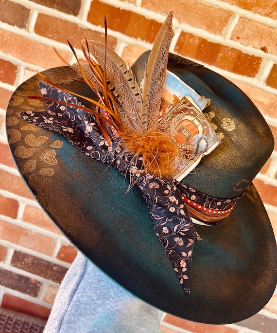 Custom Design Burnt Flat Brim Burned Hat | Customized Hat | Custom Cowboy Hat | Cowgirl  main image 2