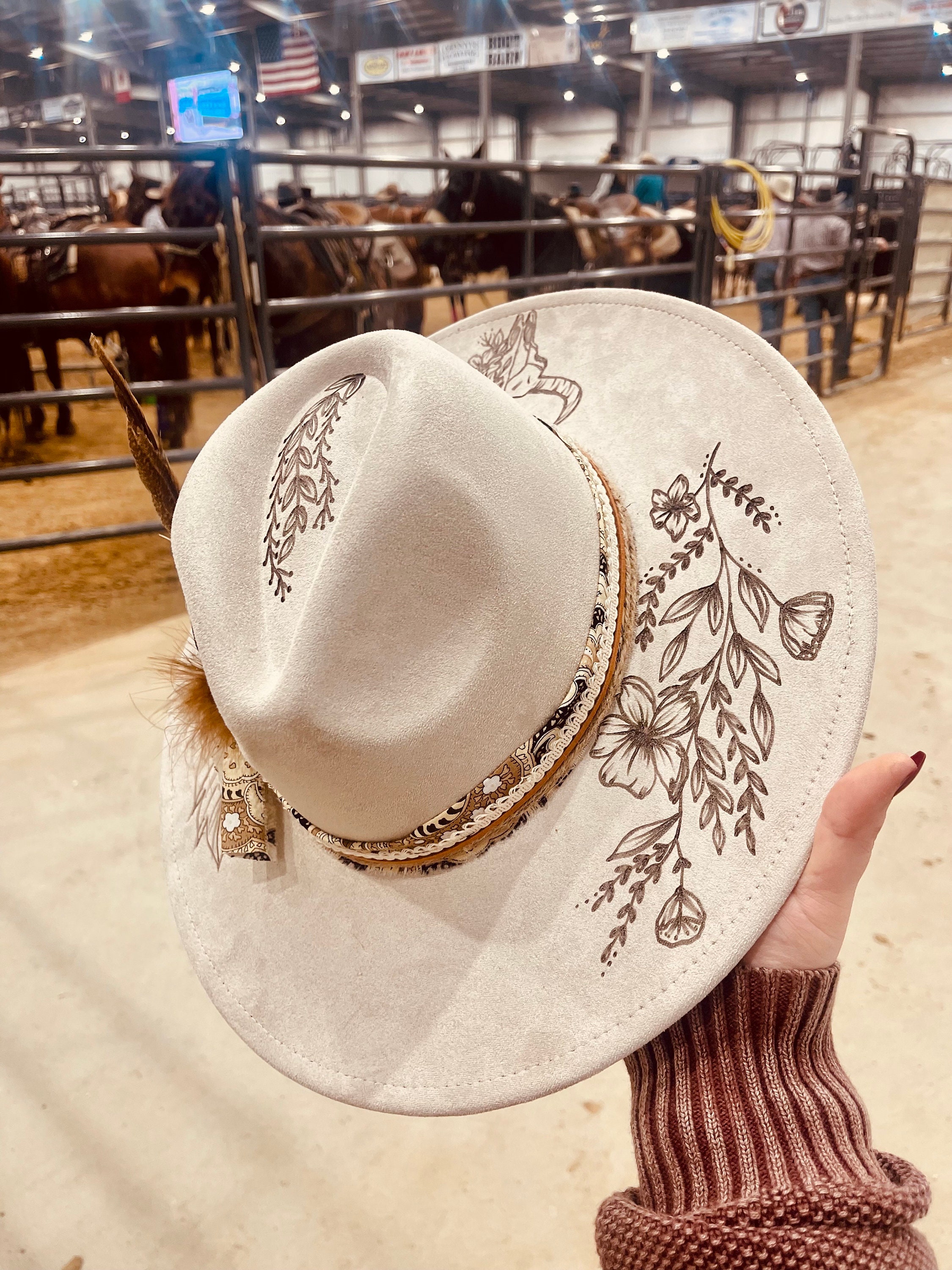 Custom Hand Burned Hat | Hand Burned Wide Brim Hat | Custom Branded Hat | Cactus Burned Hat | Western Hand Burned Hat