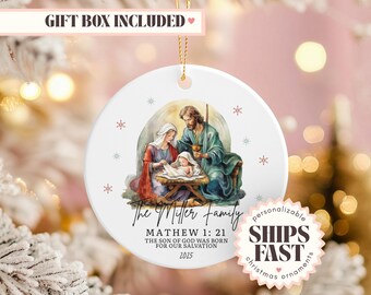 Personalized Nativity Scene Christmas Ornament, Religious Christmas Ornament, Christian Christmas Decor, Holy Family Ornament Christmas Gift